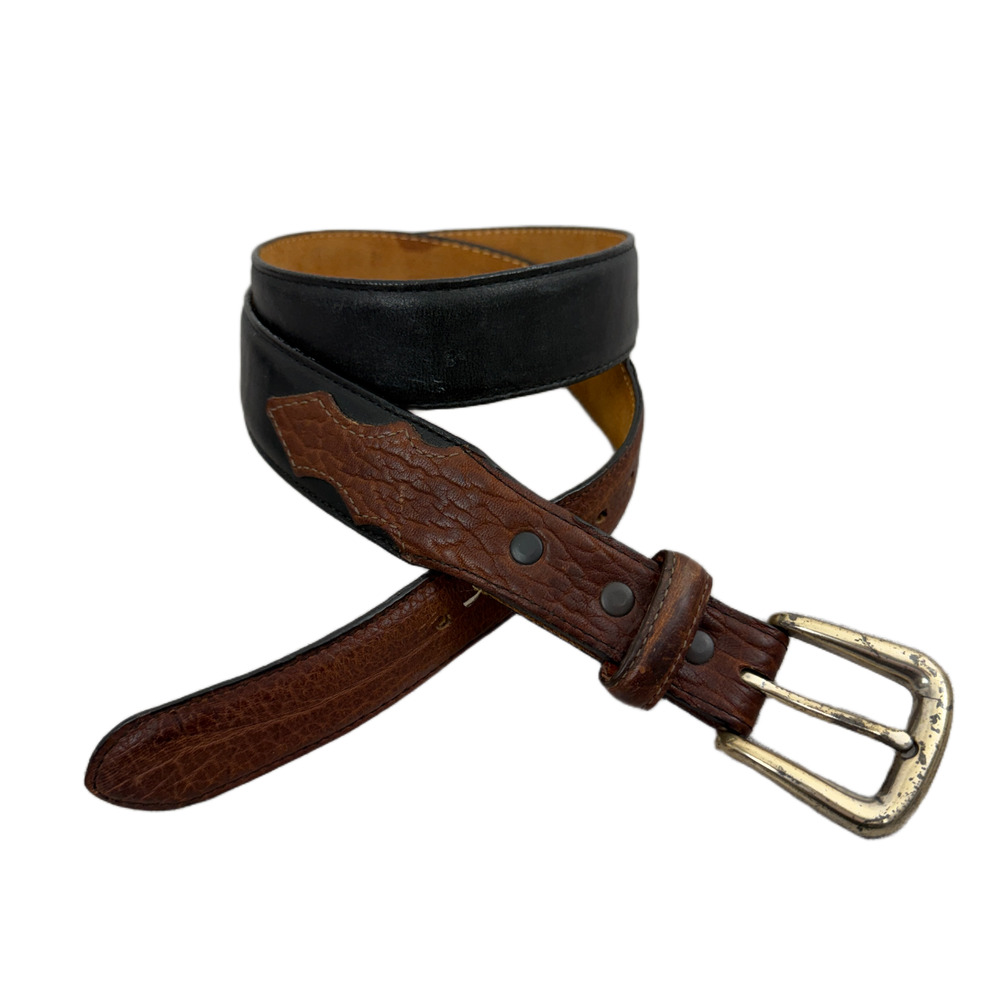 Justin Leather Belt Mens Size 34 Brown Black Western Cowboy Ranch Distressed USA